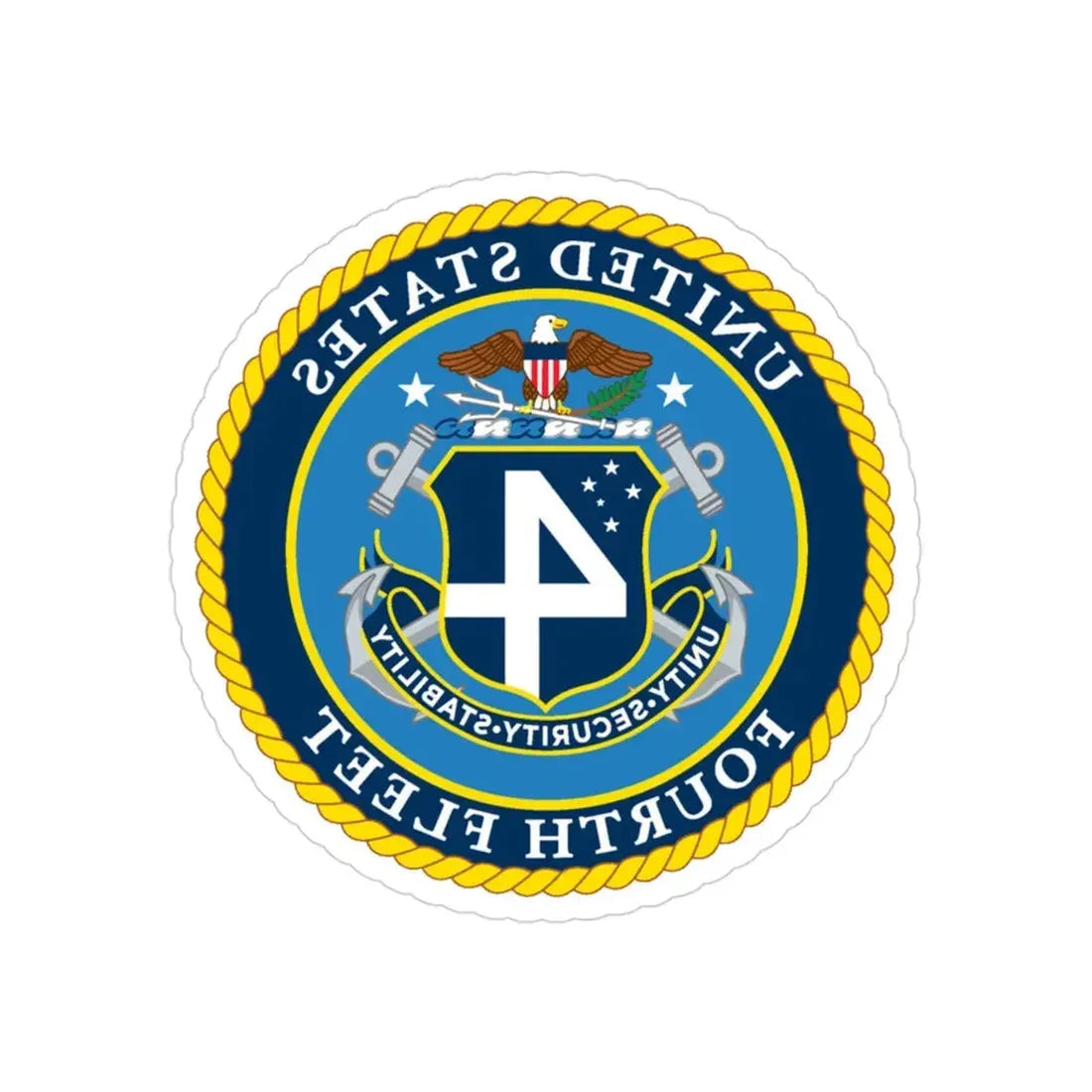US Fourth Fleet (U.S. Navy) REVERSE PRINT Transparent Die-Cut STICKER 3 Inch Die-Cut Transparent - The Sticker Space