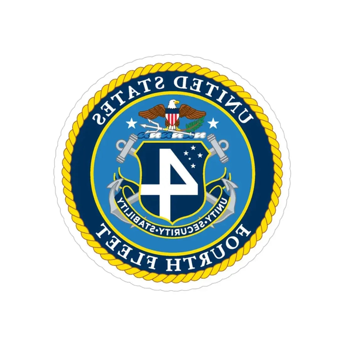 US Fourth Fleet (U.S. Navy) REVERSE PRINT Transparent Die-Cut STICKER 4 Inch Die-Cut Transparent - The Sticker Space