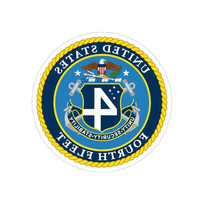 US Fourth Fleet (U.S. Navy) REVERSE PRINT Transparent Die-Cut STICKER 4 Inch Die-Cut Transparent - The Sticker Space