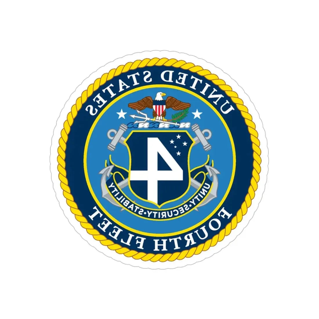 US Fourth Fleet (U.S. Navy) REVERSE PRINT Transparent Die-Cut STICKER 5 Inch Die-Cut Transparent - The Sticker Space