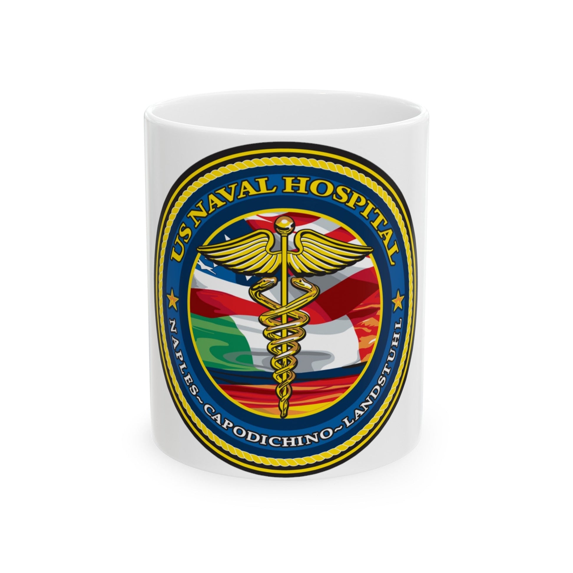 US Naval Hospital Naples Capodichino Landstul (U.S. Navy) White Coffee Mug-11oz-The Sticker Space