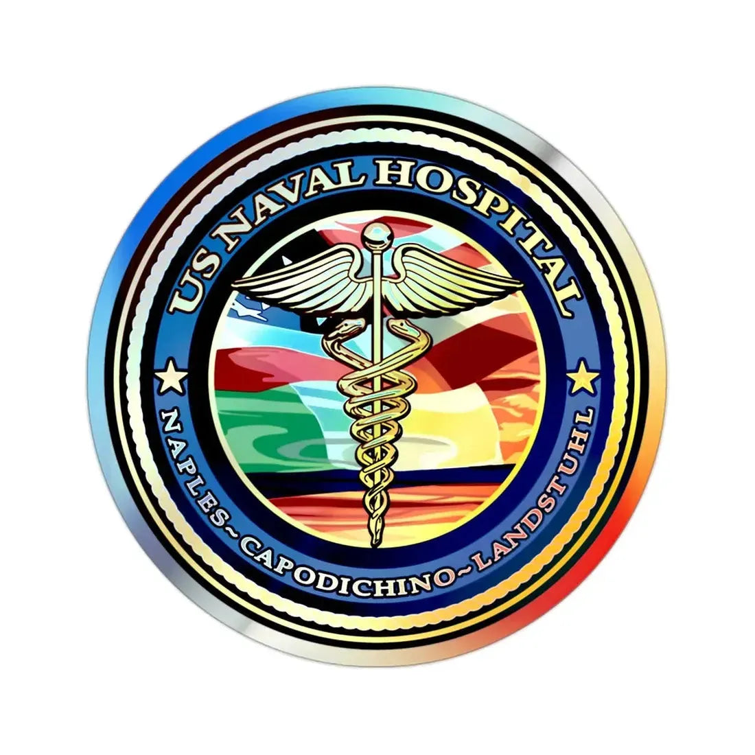 US Naval Hospital Naples Capodichino Landstul (U.S. Navy) Holographic STICKER Die-Cut Vinyl Decal 2 Inch Holographic - The Sticker Space