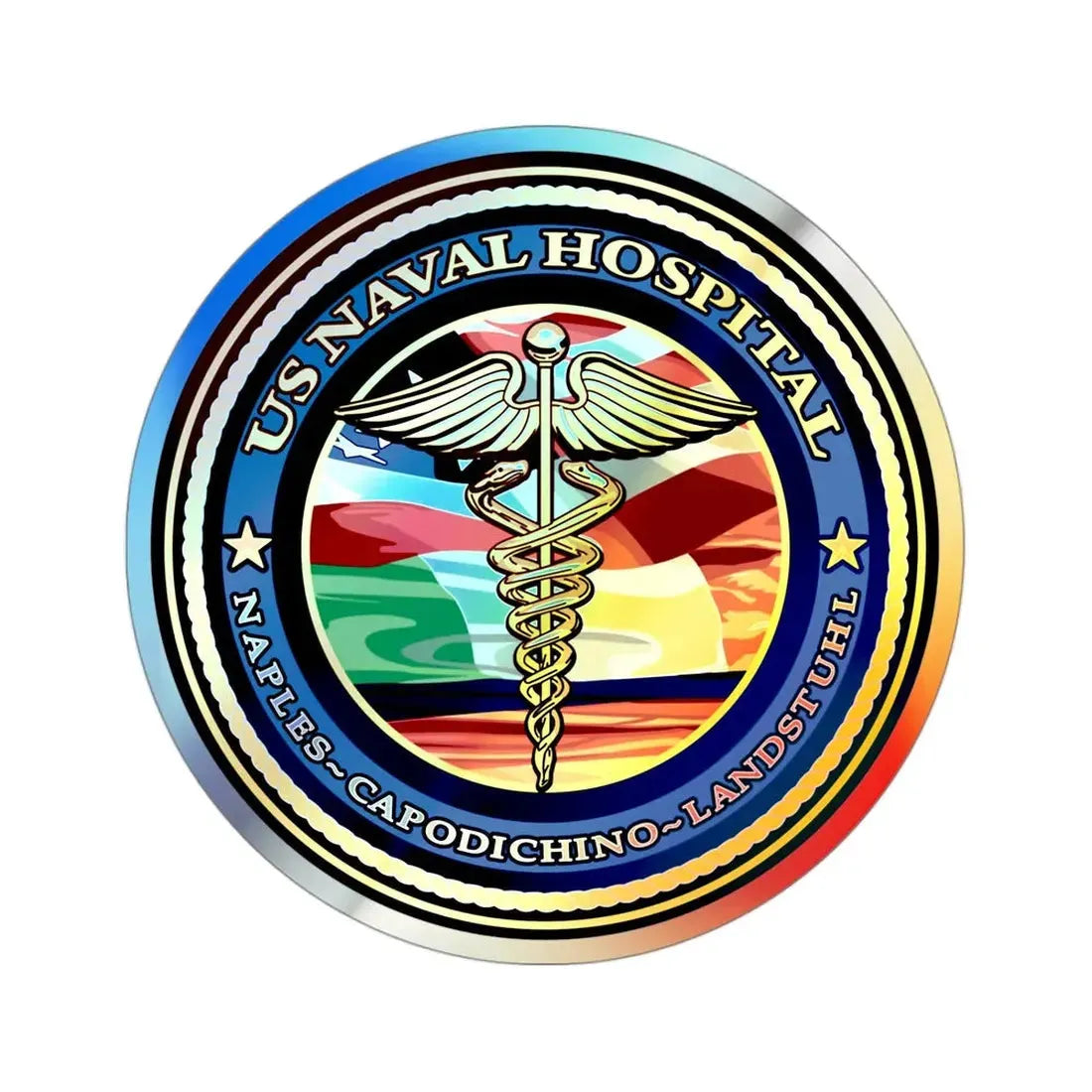 US Naval Hospital Naples Capodichino Landstul (U.S. Navy) Holographic STICKER Die-Cut Vinyl Decal 3 Inch Holographic - The Sticker Space