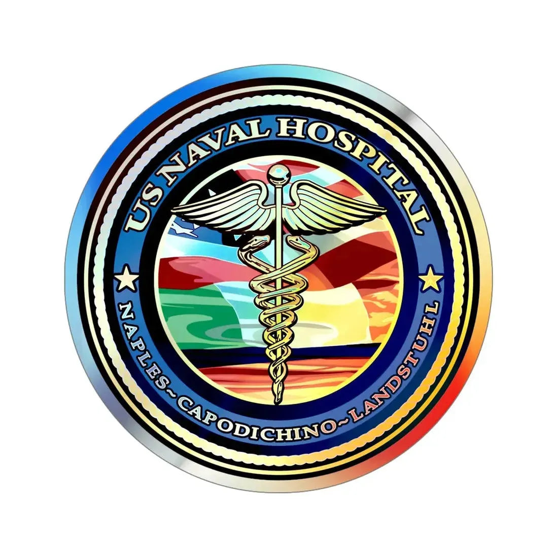 US Naval Hospital Naples Capodichino Landstul (U.S. Navy) Holographic STICKER Die-Cut Vinyl Decal 6 Inch Holographic - The Sticker Space