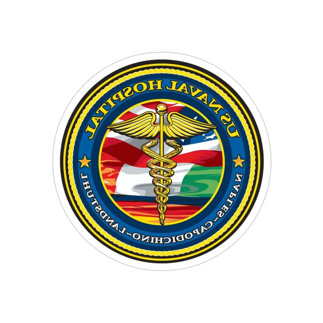 US Naval Hospital Naples Capodichino Landstul (U.S. Navy) REVERSE PRINT Transparent Die-Cut STICKER 5 Inch Die-Cut Transparent - The Sticker Space