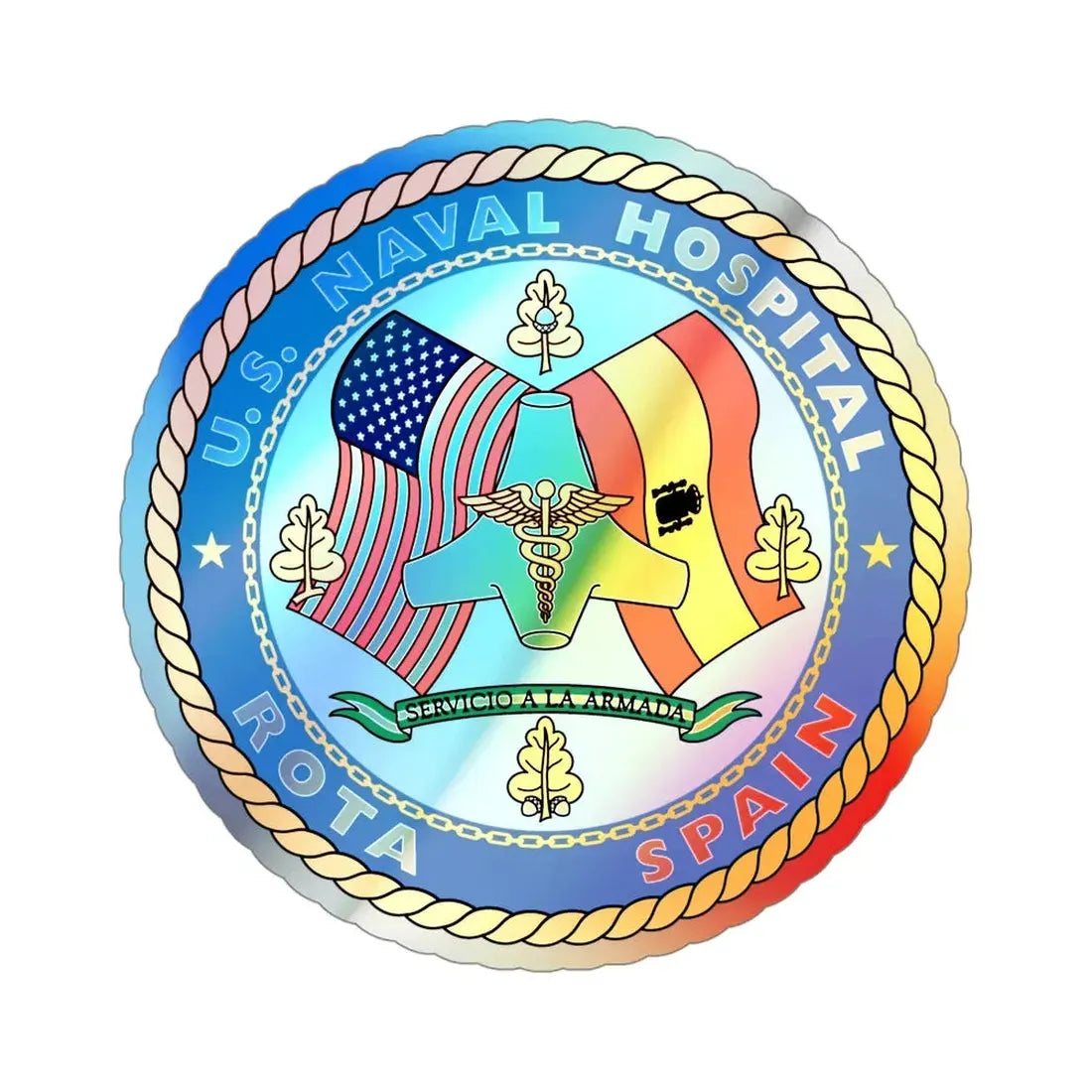 US Naval Hospital Rota Spain (U.S. Navy) Holographic STICKER Die-Cut Vinyl Decal 4 Inch Holographic - The Sticker Space