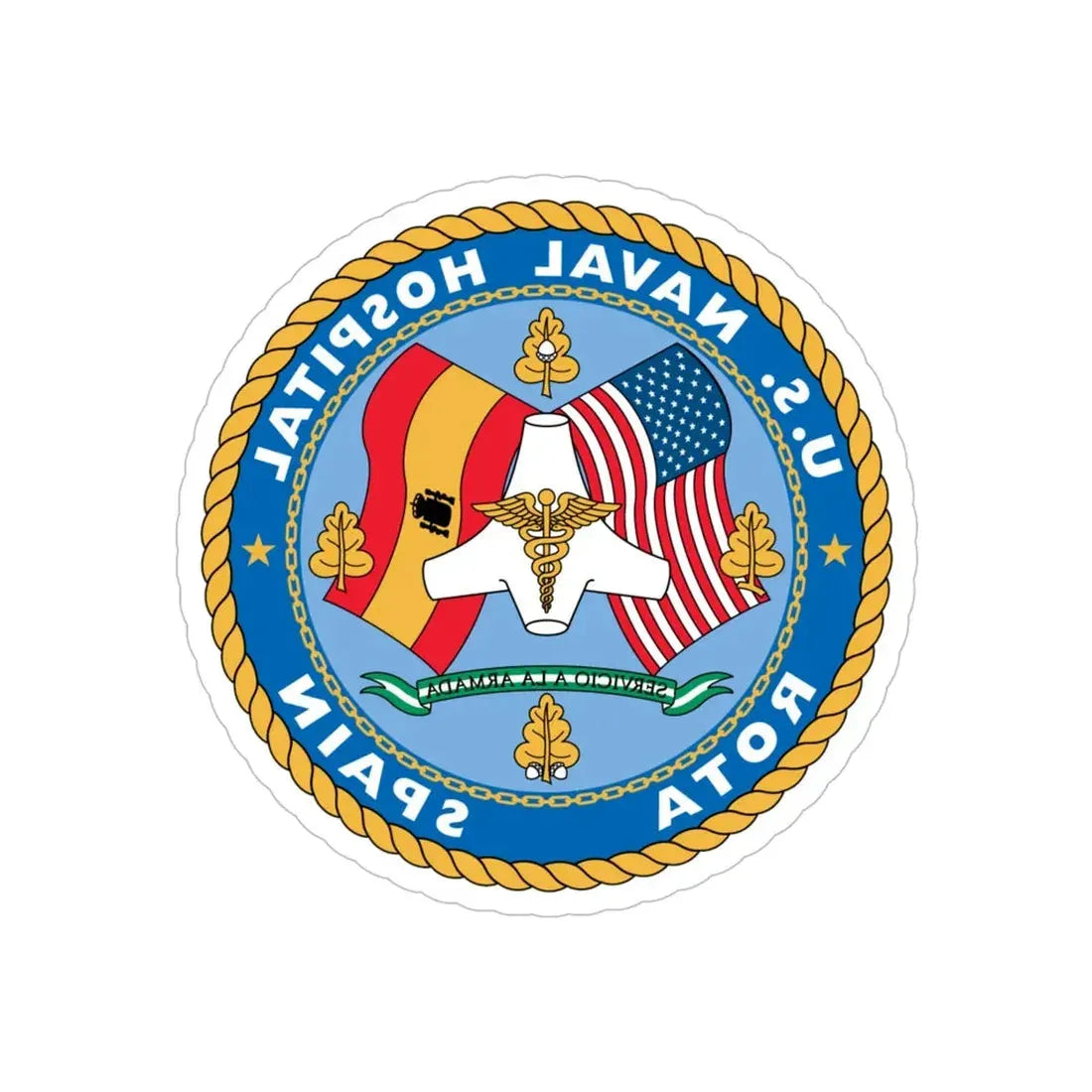 US Naval Hospital Rota Spain (U.S. Navy) REVERSE PRINT Transparent Die-Cut STICKER 5 Inch Die-Cut Transparent - The Sticker Space