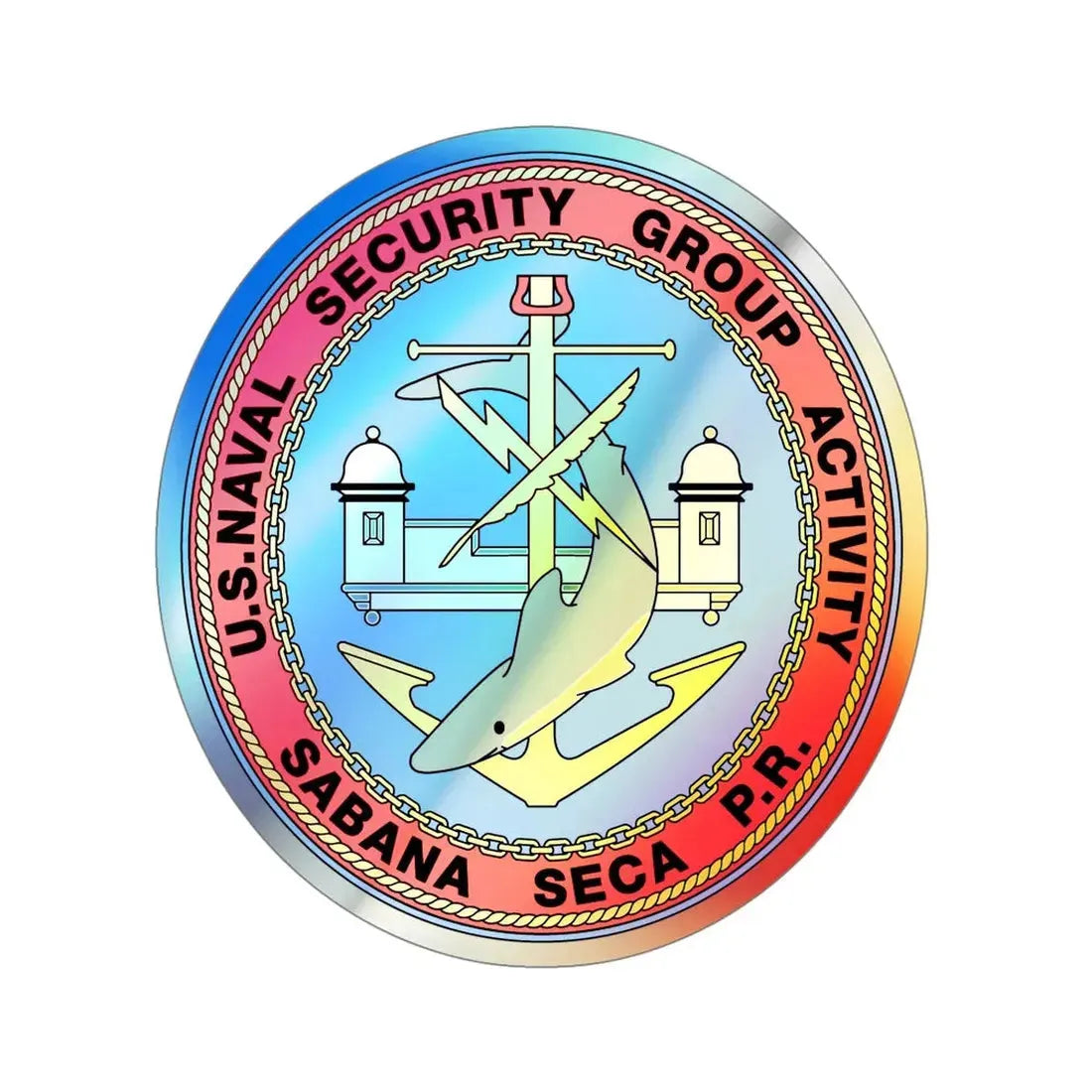 US Naval Security Group Activity Sabana Seca PR (U.S. Navy) Holographic STICKER Die-Cut Vinyl Decal 5 Inch Holographic - The Sticker Space