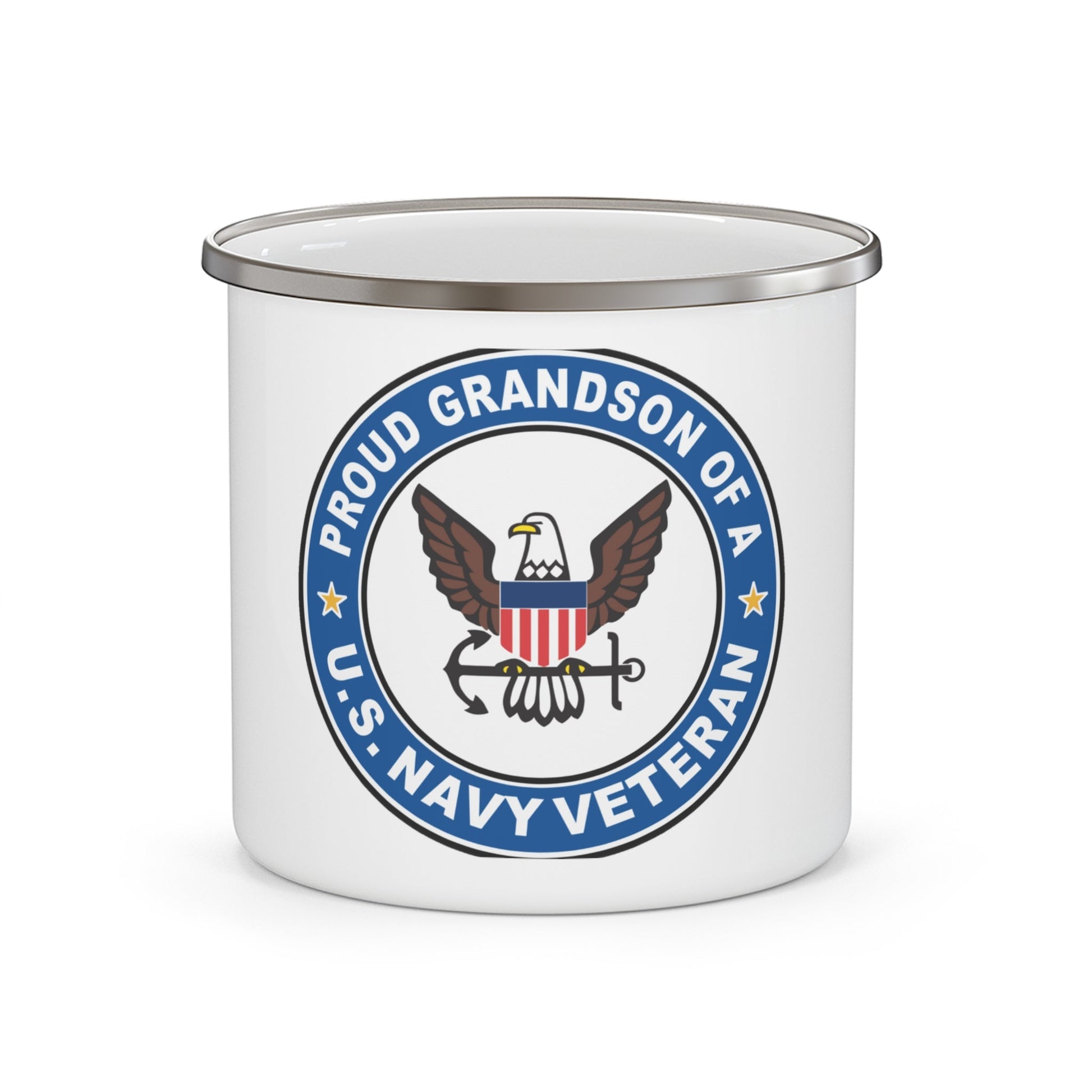 US Navy Veteran Proud Grandson (U.S. Navy) Enamel Mug 12oz-12oz-The Sticker Space