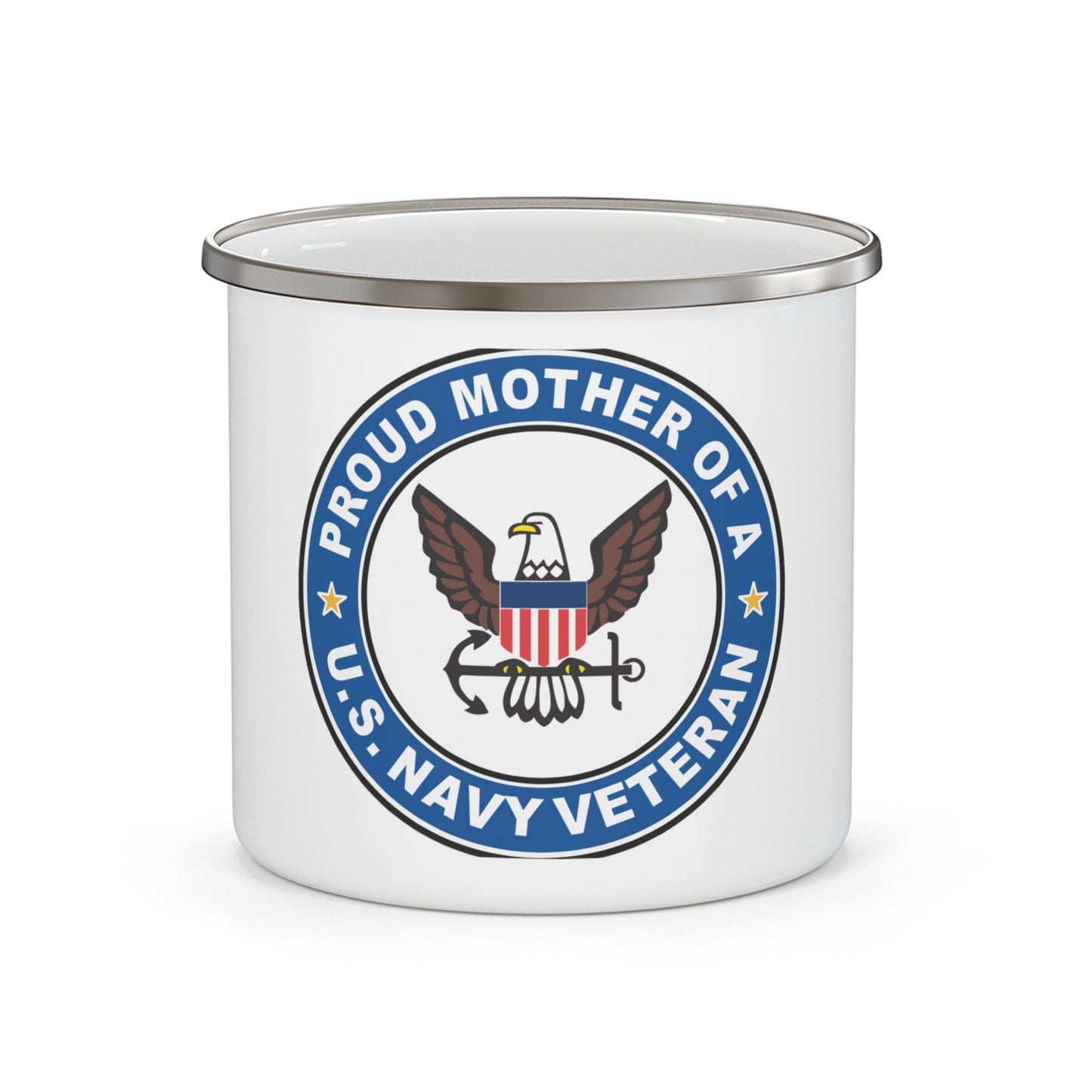 US Navy Veteran Proud Mother (U.S. Navy) Enamel Mug 12oz-12oz-The Sticker Space