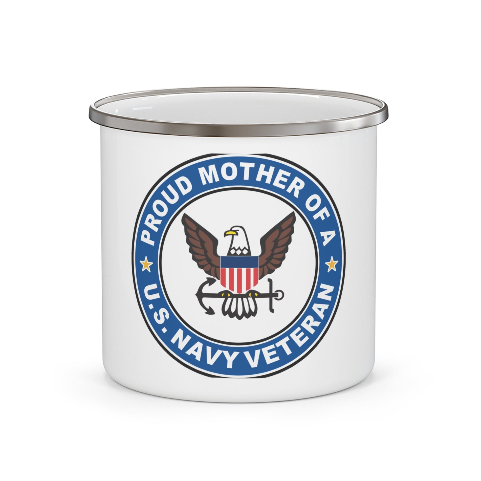 US Navy Veteran Proud Mother (U.S. Navy) Enamel Mug 12oz-12oz-The Sticker Space