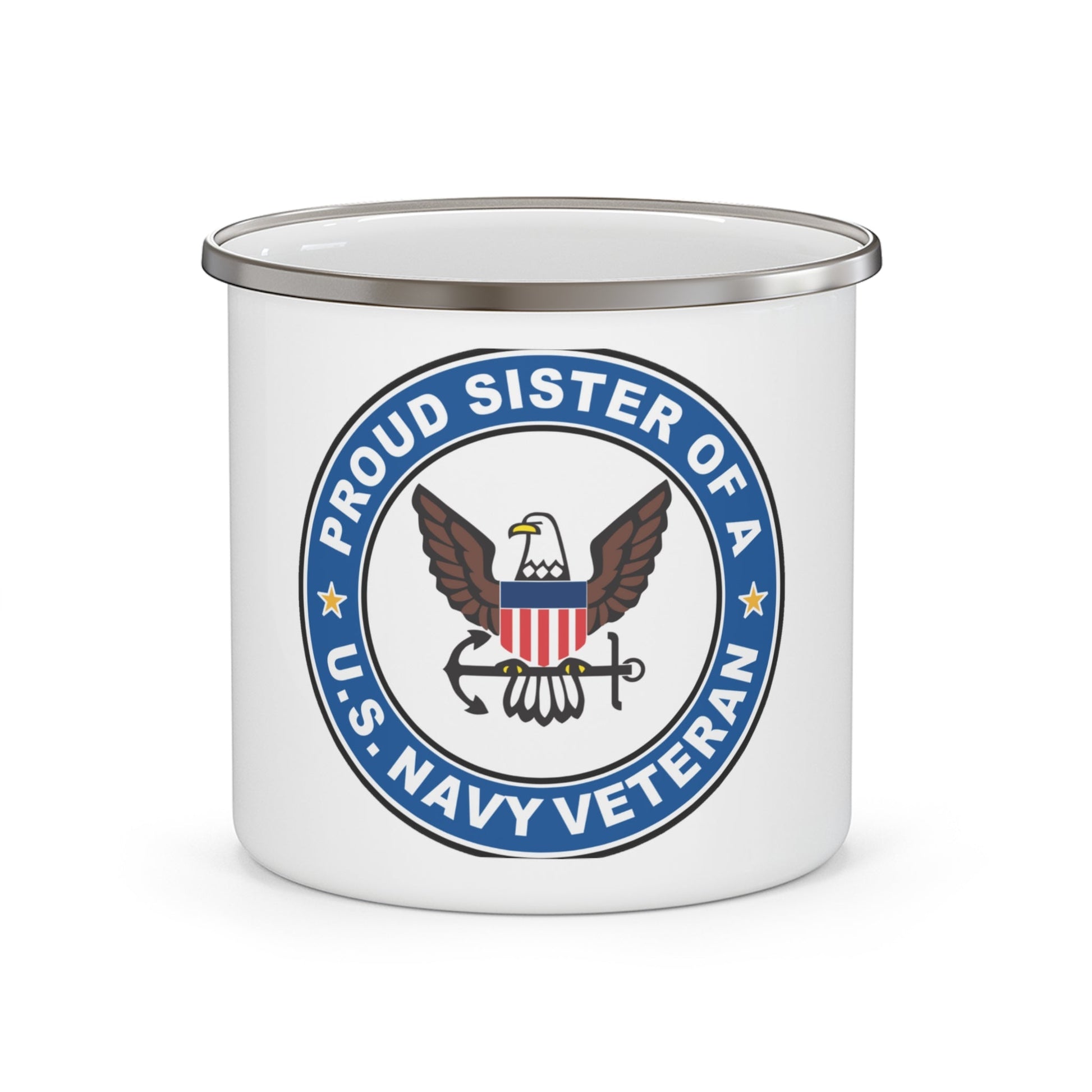 US Navy Veteran Proud Sister (U.S. Navy) Enamel Mug 12oz-12oz-The Sticker Space