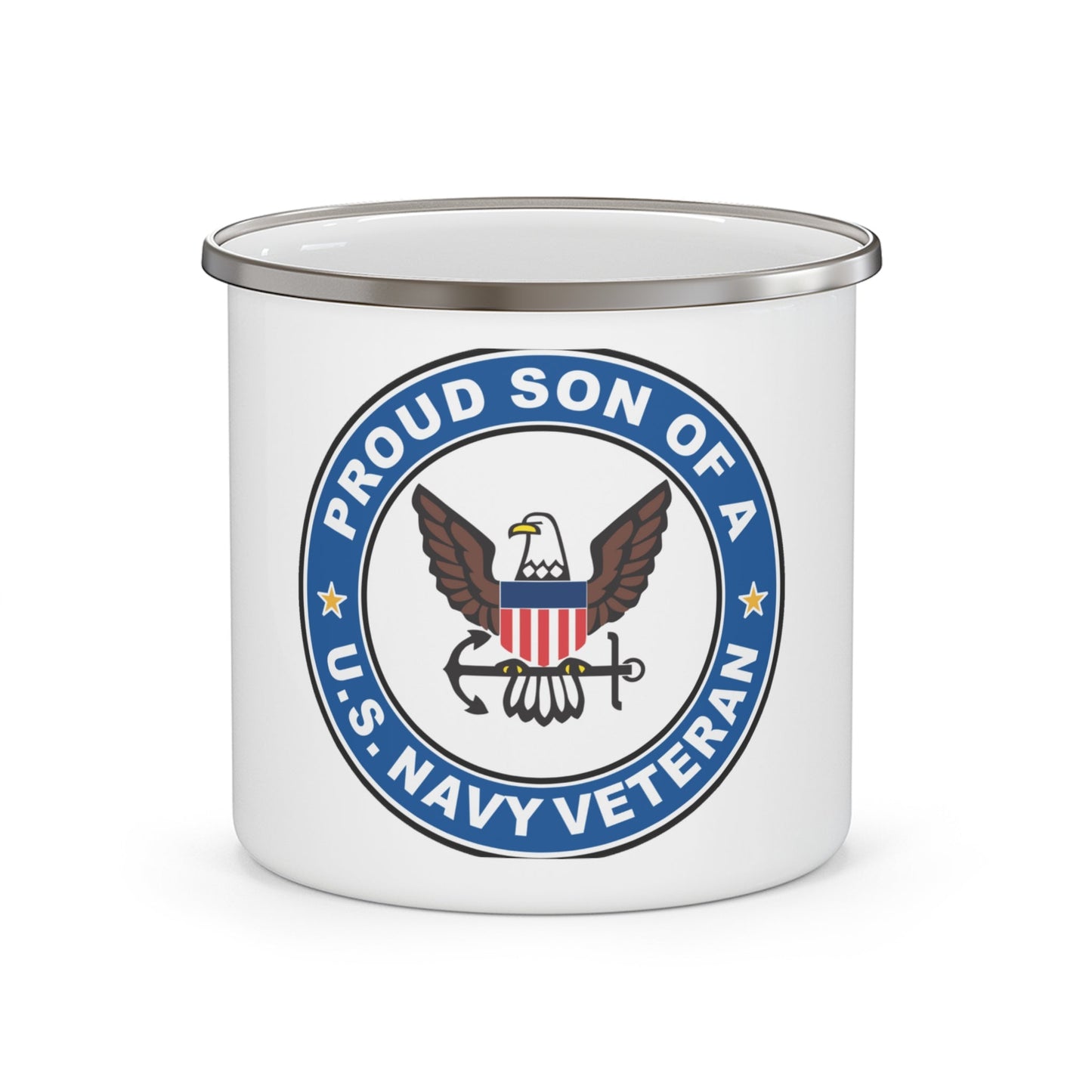 US Navy Veteran Proud Son (U.S. Navy) Enamel Mug 12oz-12oz-The Sticker Space