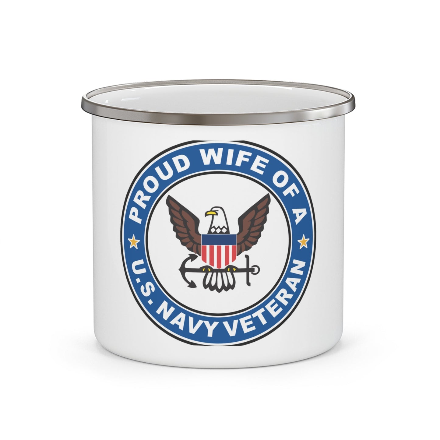 US Navy Veteran Proud Wife (U.S. Navy) Enamel Mug 12oz-12oz-The Sticker Space