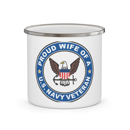 US Navy Veteran Proud Wife (U.S. Navy) Enamel Mug 12oz-12oz-The Sticker Space