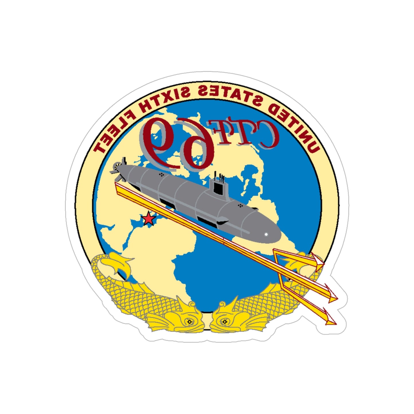 US Sixth Fleet CTF 69 (U.S. Navy) REVERSE PRINT Transparent STICKER-5" × 5"-The Sticker Space