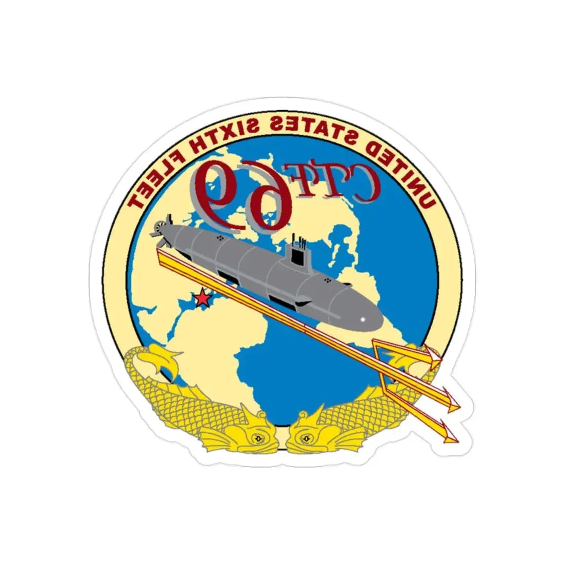 US Sixth Fleet CTF 69 (U.S. Navy) REVERSE PRINT Transparent Die-Cut STICKER 2 Inch Die-Cut Transparent - The Sticker Space