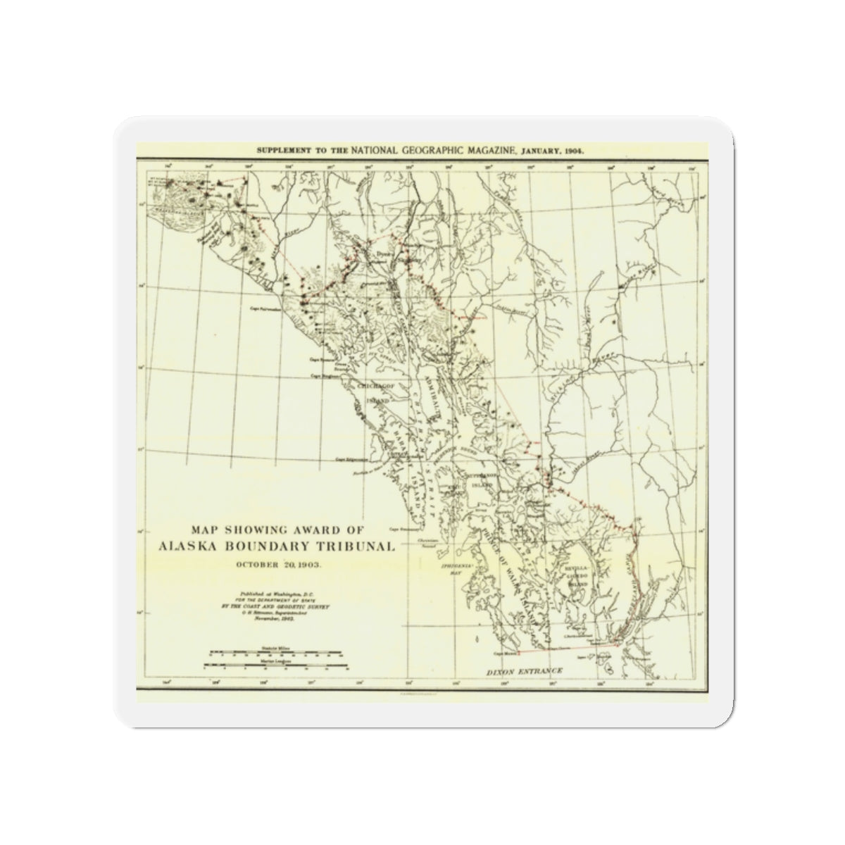 USA - Alaska (1903) (Map) Refrigerator Magnet-2" x 2"-The Sticker Space