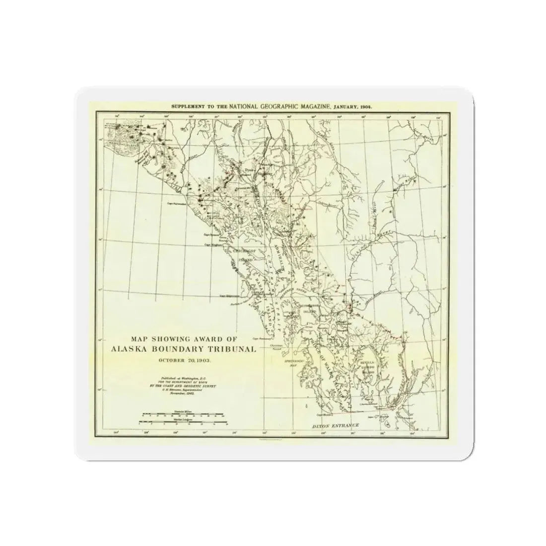 USA - Alaska (1903) (Map) Refrigerator Magnet 3 Inch - The Sticker Space