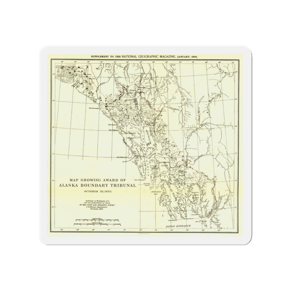 USA - Alaska (1903) (Map) Refrigerator Magnet-3" x 3"-The Sticker Space