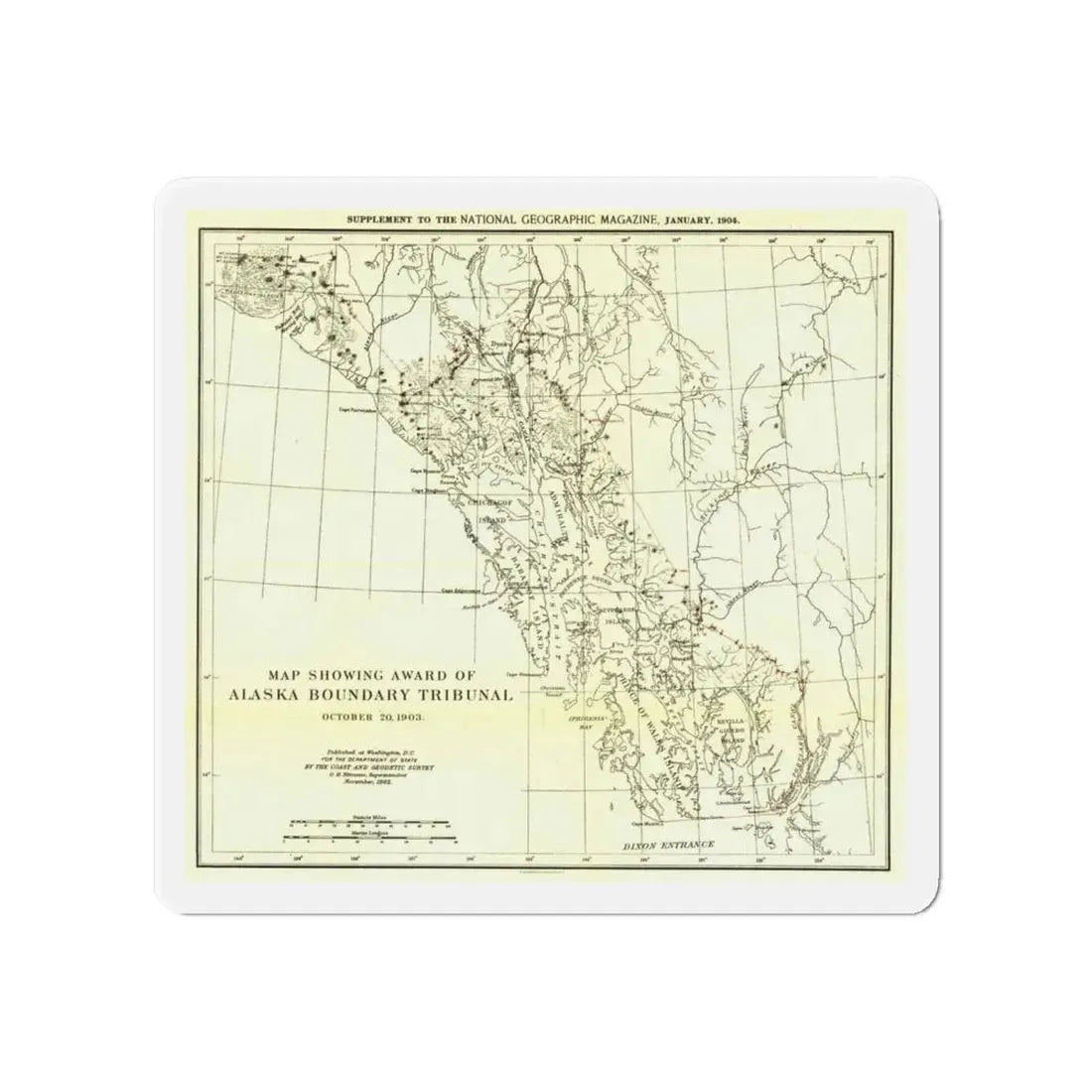USA - Alaska (1903) (Map) Refrigerator Magnet 4 Inch - The Sticker Space