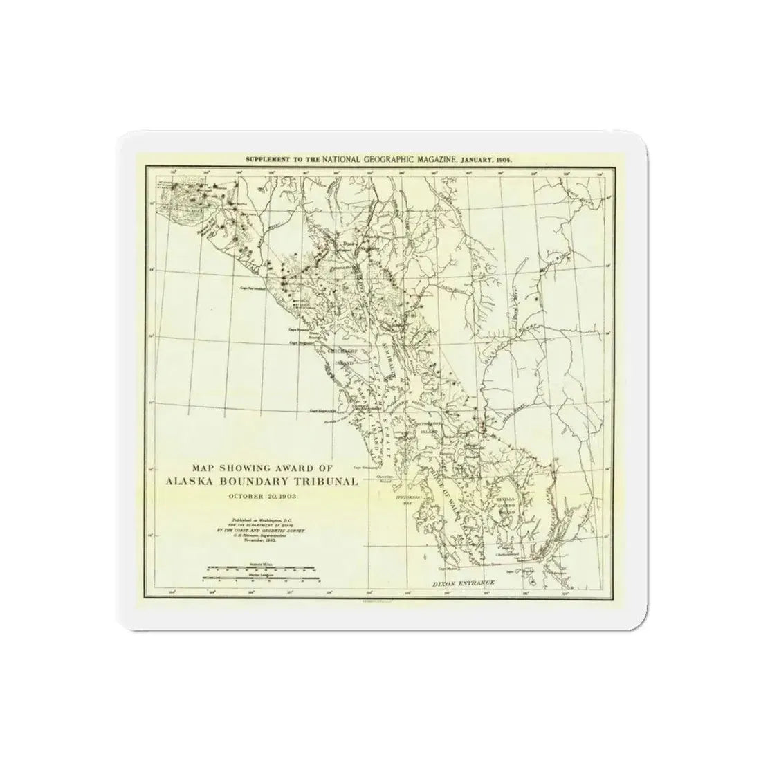USA - Alaska (1903) (Map) Refrigerator Magnet 6 Inch - The Sticker Space
