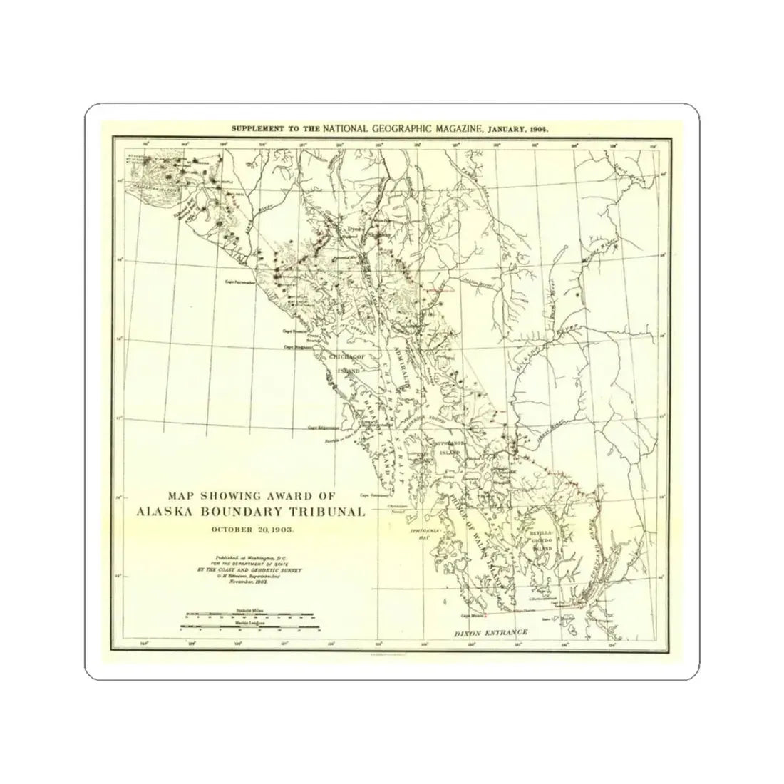 USA - Alaska (1903) (Map) STICKER Vinyl Kiss-Cut Decal 3 Inch White - The Sticker Space