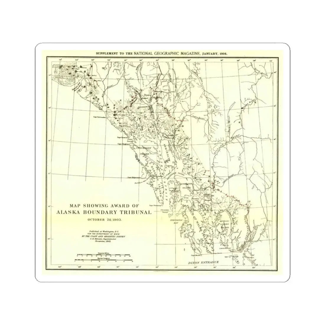 USA - Alaska (1903) (Map) STICKER Vinyl Kiss-Cut Decal 4 Inch White - The Sticker Space