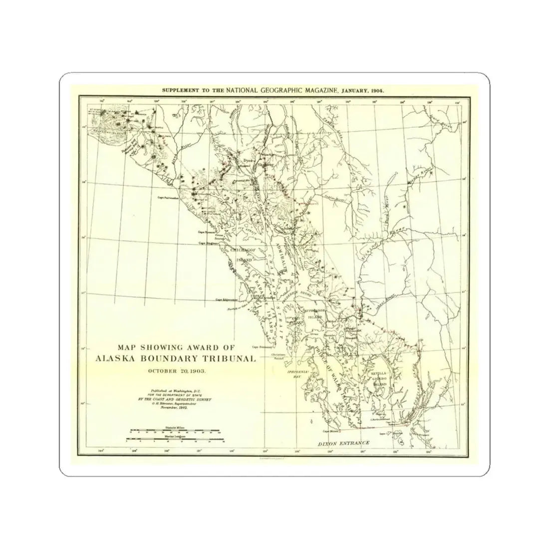 USA - Alaska (1903) (Map) STICKER Vinyl Kiss-Cut Decal 6 Inch White - The Sticker Space