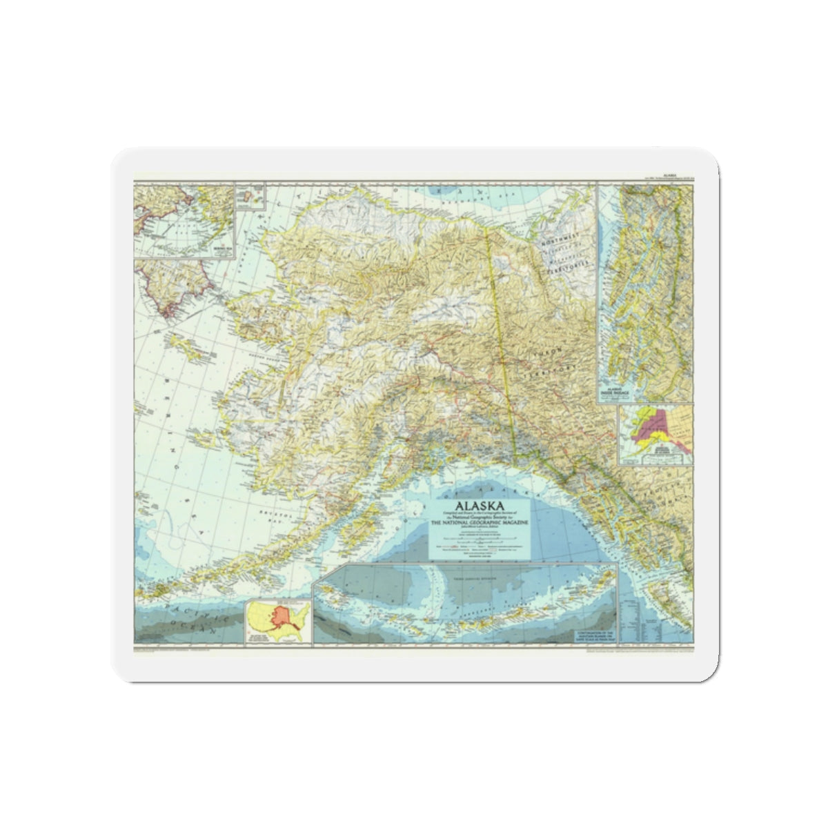 USA - Alaska (1956) (Map) Refrigerator Magnet-2" x 2"-The Sticker Space