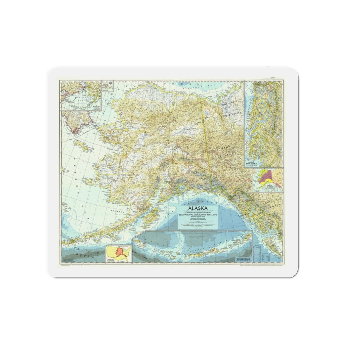 USA - Alaska (1956) (Map) Refrigerator Magnet-3" x 3"-The Sticker Space