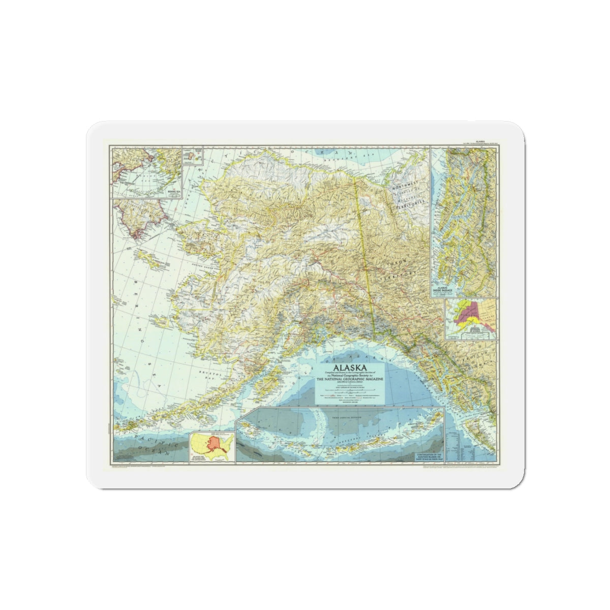 USA - Alaska (1956) (Map) Refrigerator Magnet-4" x 4"-The Sticker Space