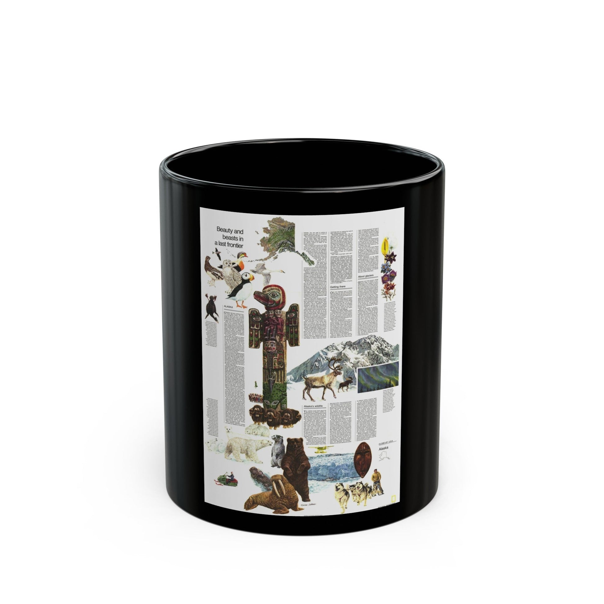 USA - Alaska, Beauty and Beasts (1975) (Map) Black Coffee Mug-11oz-The Sticker Space