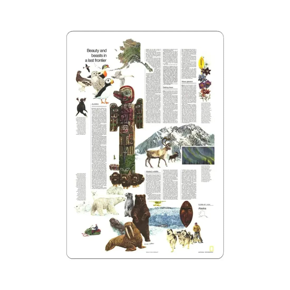 USA - Alaska, Beauty and Beasts (1975) (Map) STICKER Vinyl Kiss-Cut Decal 3 Inch White - The Sticker Space