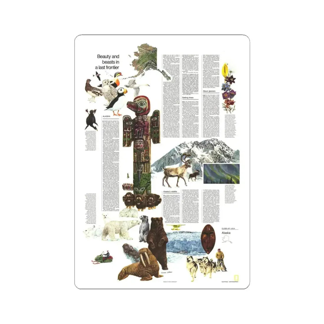 USA - Alaska, Beauty and Beasts (1975) (Map) STICKER Vinyl Kiss-Cut Decal 4 Inch White - The Sticker Space