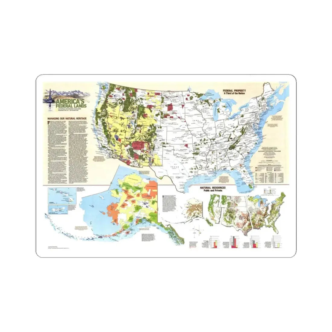 USA - America's Federal Lands (1982) (Map) STICKER Vinyl Kiss-Cut Decal 6 Inch White - The Sticker Space