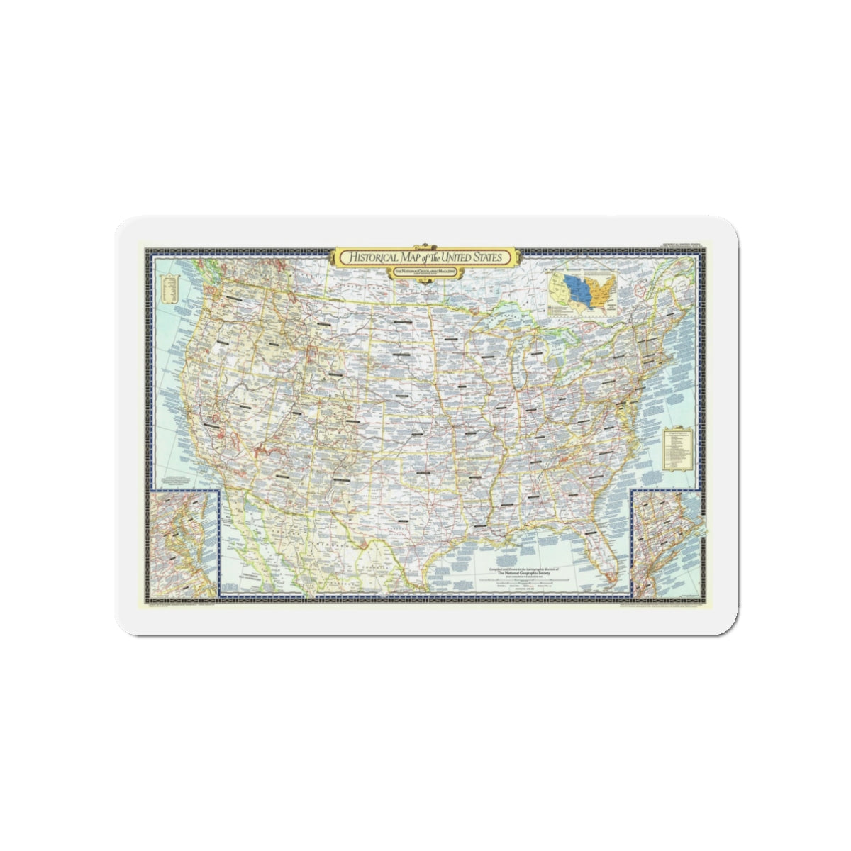 USA - An Historical Map (1953) (Map) Refrigerator Magnet-3" x 3"-The Sticker Space