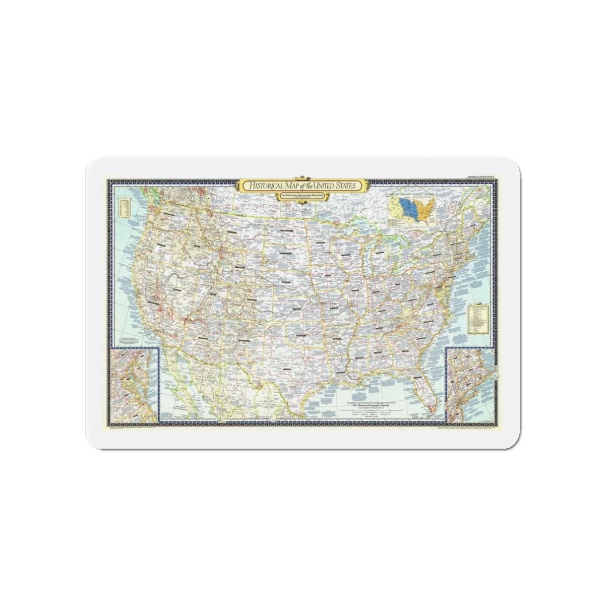 USA - An Historical Map (1953) (Map) Refrigerator Magnet-4" x 4"-The Sticker Space