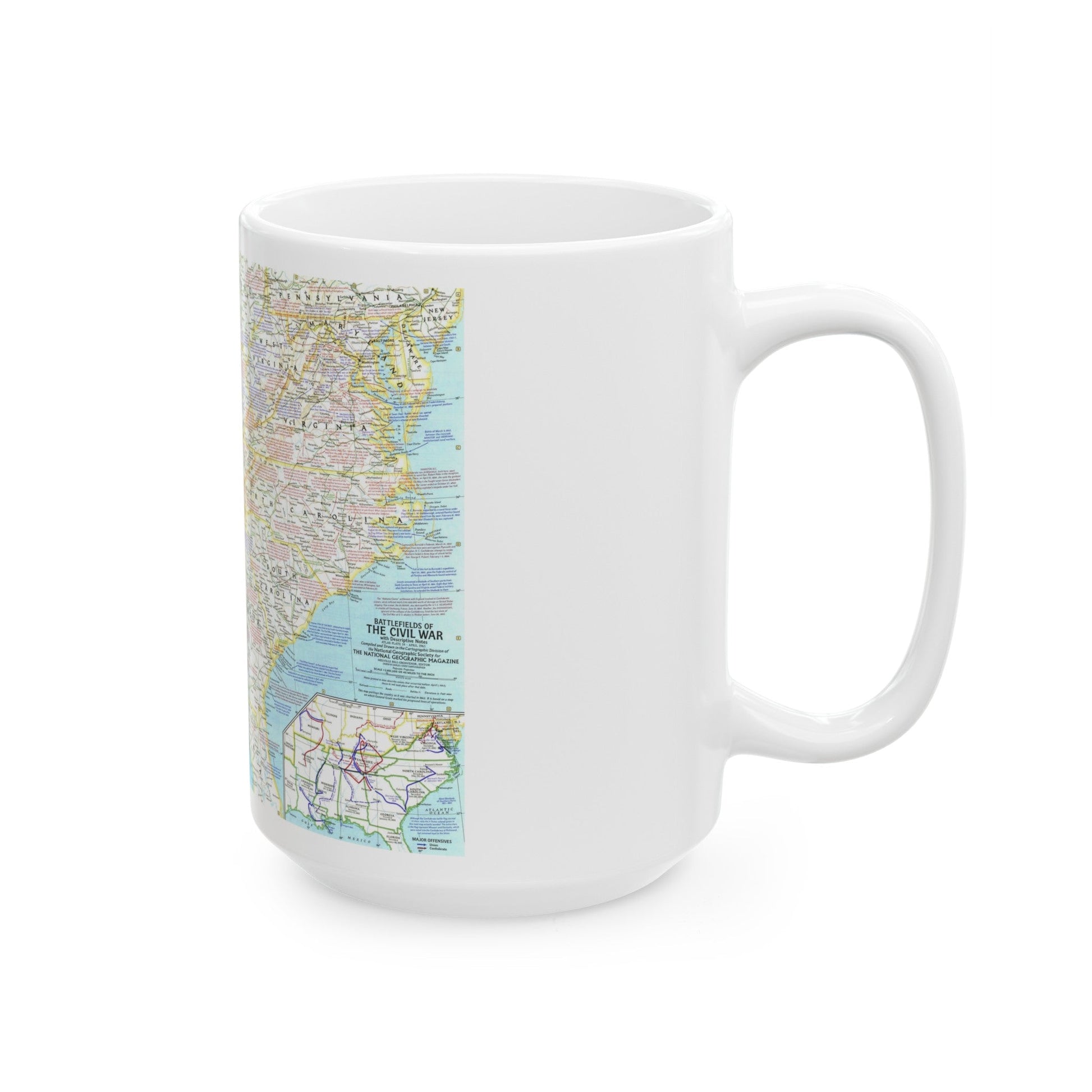 USA - Battlefields of the Civil War 1 (1961) (Map) White Coffee Mug-The Sticker Space