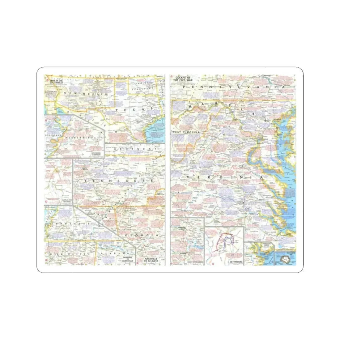 USA - Battlefields of the Civil War 2 (1961) (Map) STICKER Vinyl Kiss-Cut Decal 2 Inch White - The Sticker Space