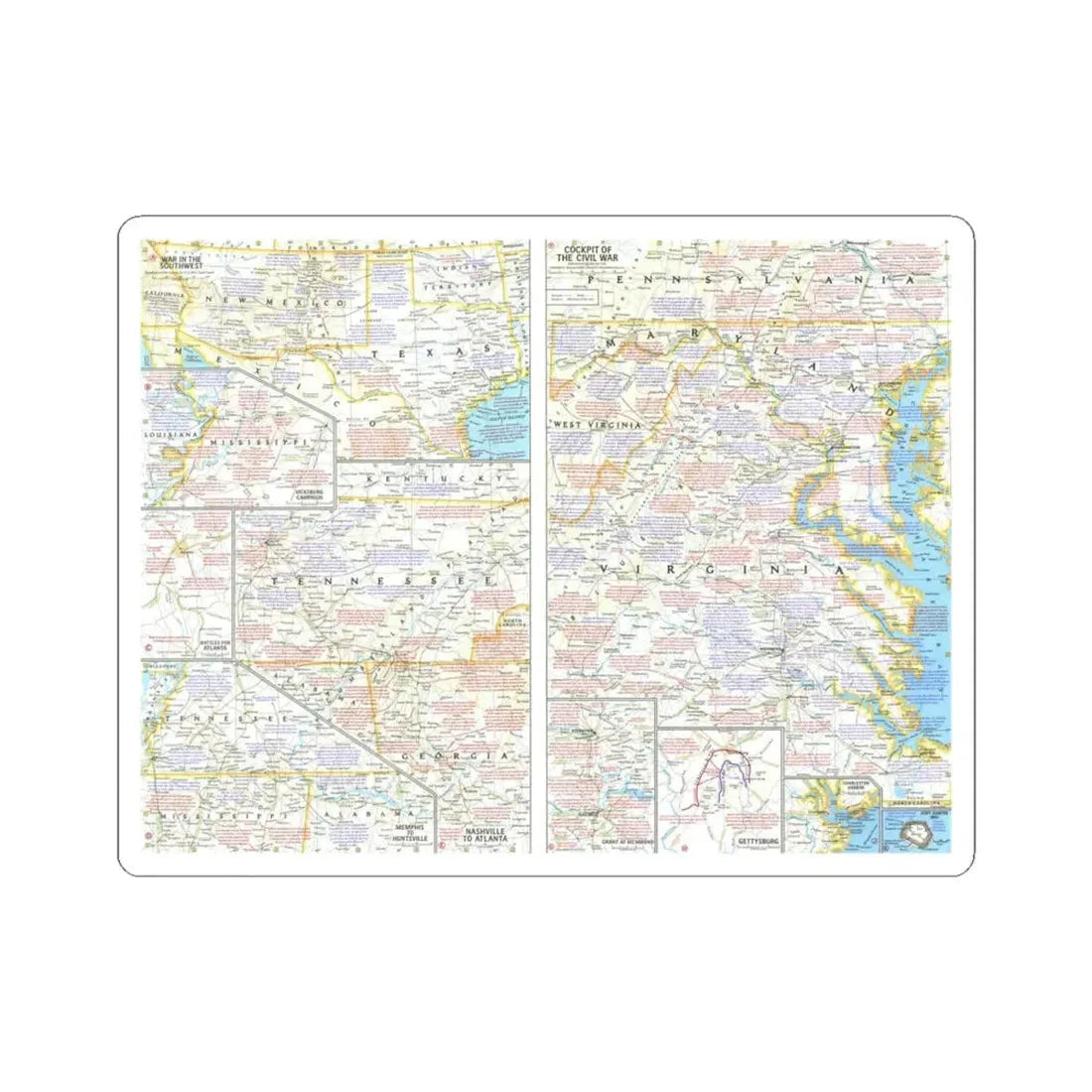 USA - Battlefields of the Civil War 2 (1961) (Map) STICKER Vinyl Kiss-Cut Decal 4 Inch White - The Sticker Space