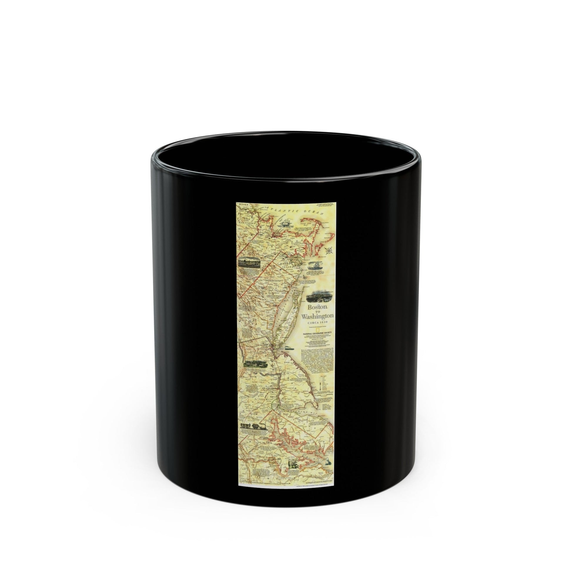 USA - Boston to Washington (1830) (Map) Black Coffee Mug-11oz-The Sticker Space