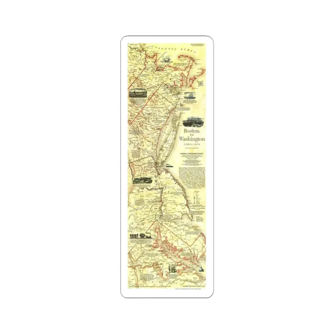 USA - Boston to Washington (1830) (Map) STICKER Vinyl Kiss-Cut Decal 4 Inch White - The Sticker Space