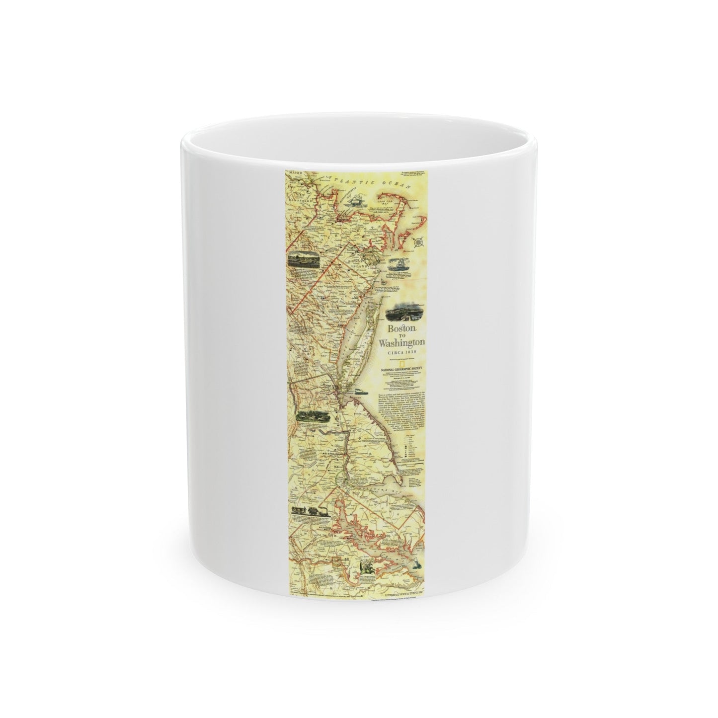 USA - Boston to Washington (1830) (Map) White Coffee Mug-11oz-The Sticker Space