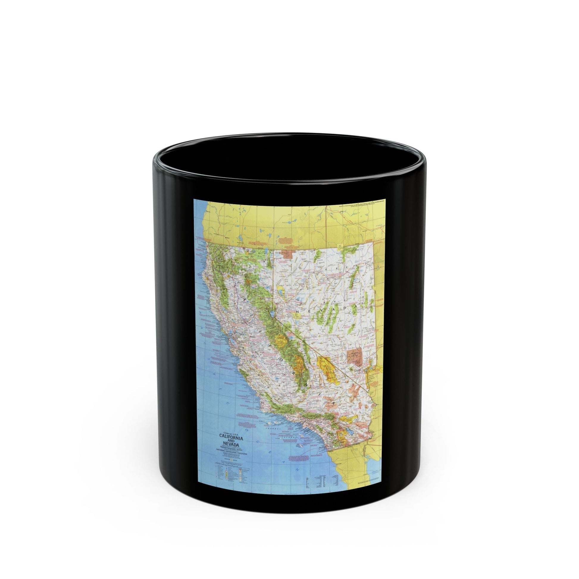 USA - California and Nevada 1 (1974) (Map) Black Coffee Mug-11oz-The Sticker Space