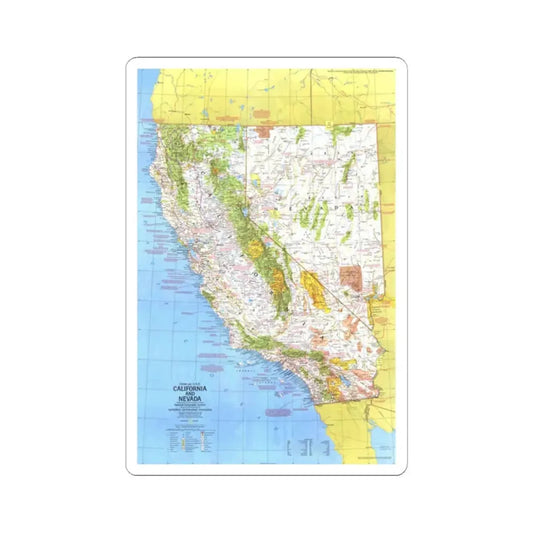 USA - California and Nevada 1 (1974) (Map) STICKER Vinyl Kiss-Cut Decal 2 Inch White - The Sticker Space