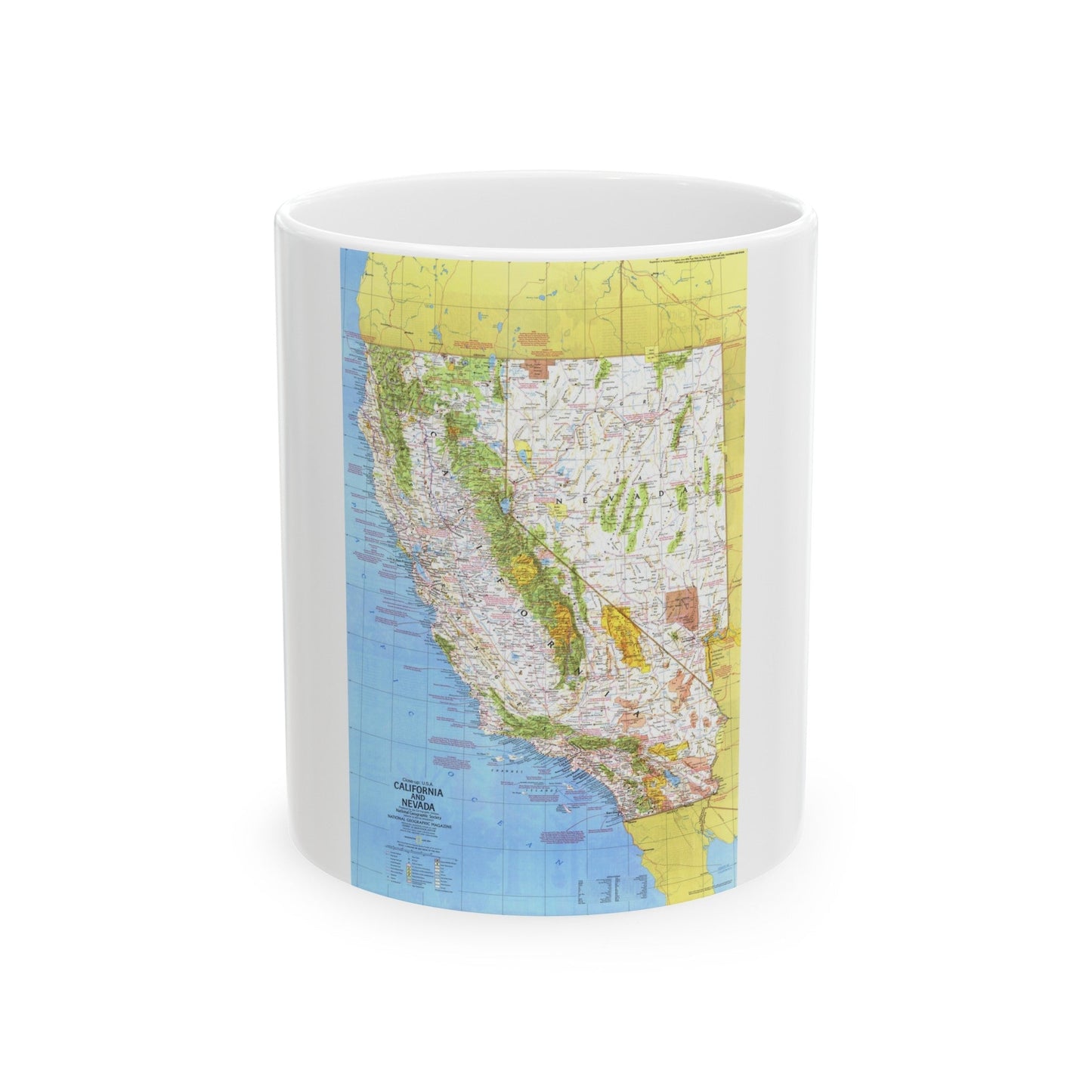 USA - California and Nevada 1 (1974) (Map) White Coffee Mug-11oz-The Sticker Space