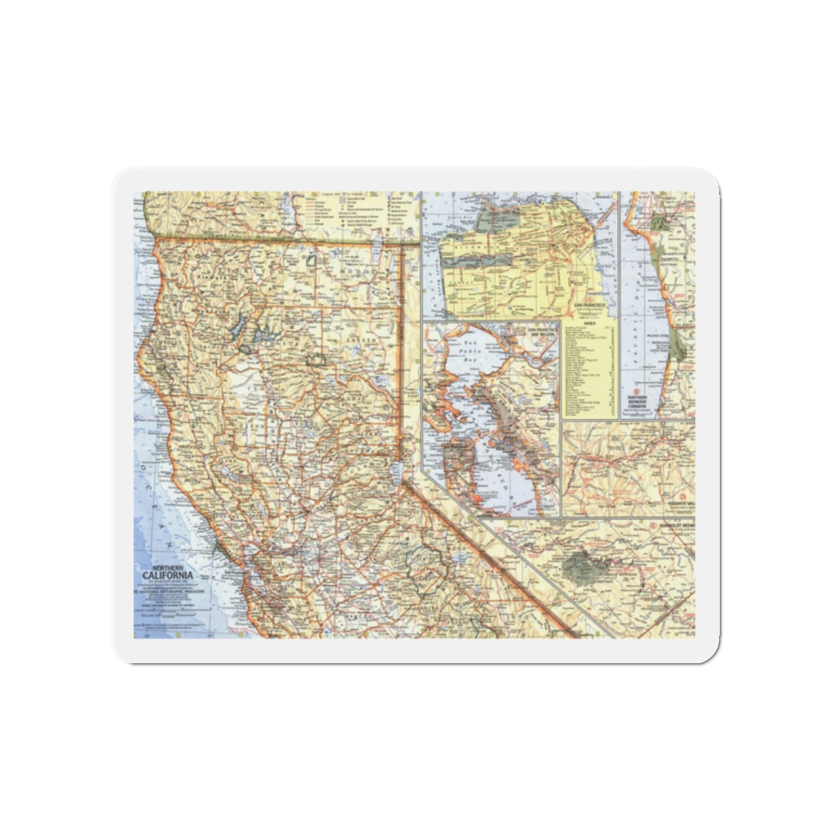 USA - California, Northern (1966) (Map) Refrigerator Magnet-2" x 2"-The Sticker Space