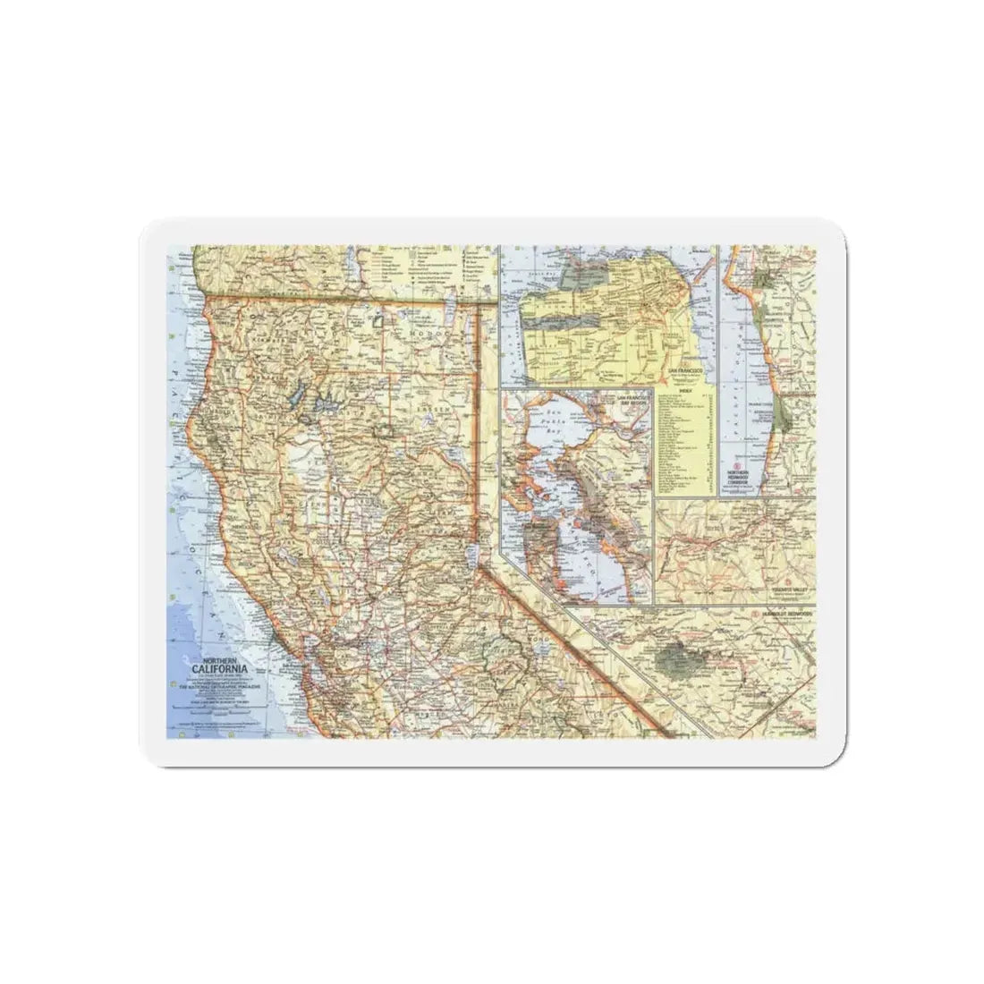USA - California, Northern (1966) (Map) Refrigerator Magnet 4 Inch - The Sticker Space