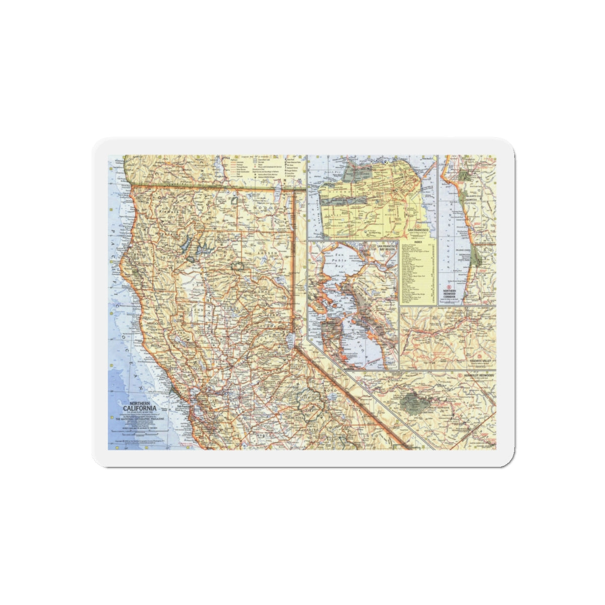 USA - California, Northern (1966) (Map) Refrigerator Magnet-6 × 6"-The Sticker Space